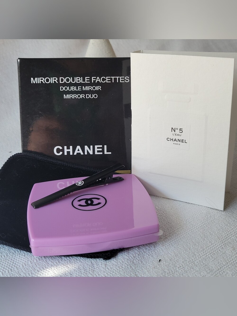 Chanel Compact Mirror with Hair Clip and EMPTY N° 5 Sample